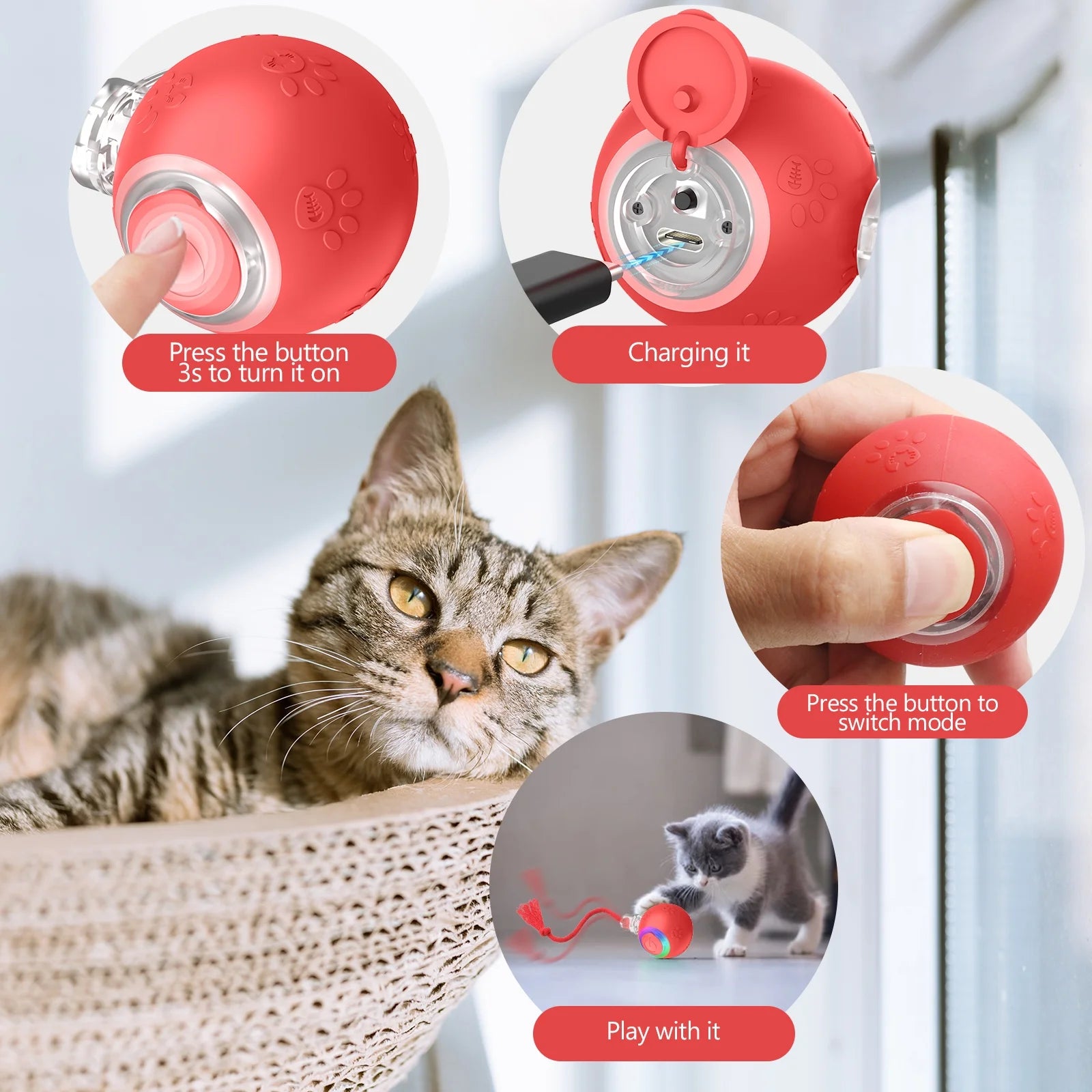 Interactive Cat Toy with Motion-Activated Rolling Ball7k