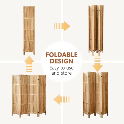 4 Panel Room Divider 5.6 FT Folding Privacy Screen Wooden Freestanding a7