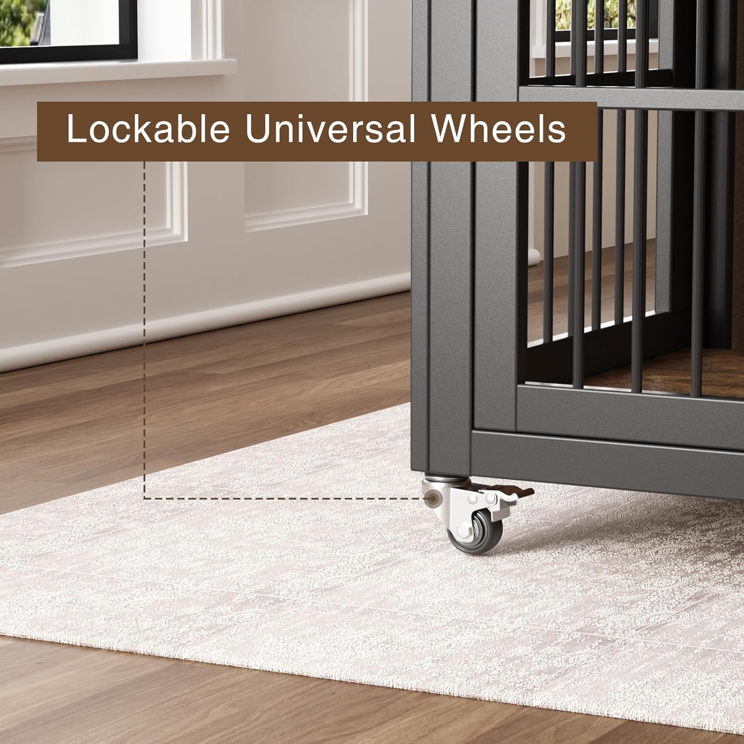 Dog Crate Furniture 39 Inch Indoor Kennel with Wheels Wooden Dog Cage a7