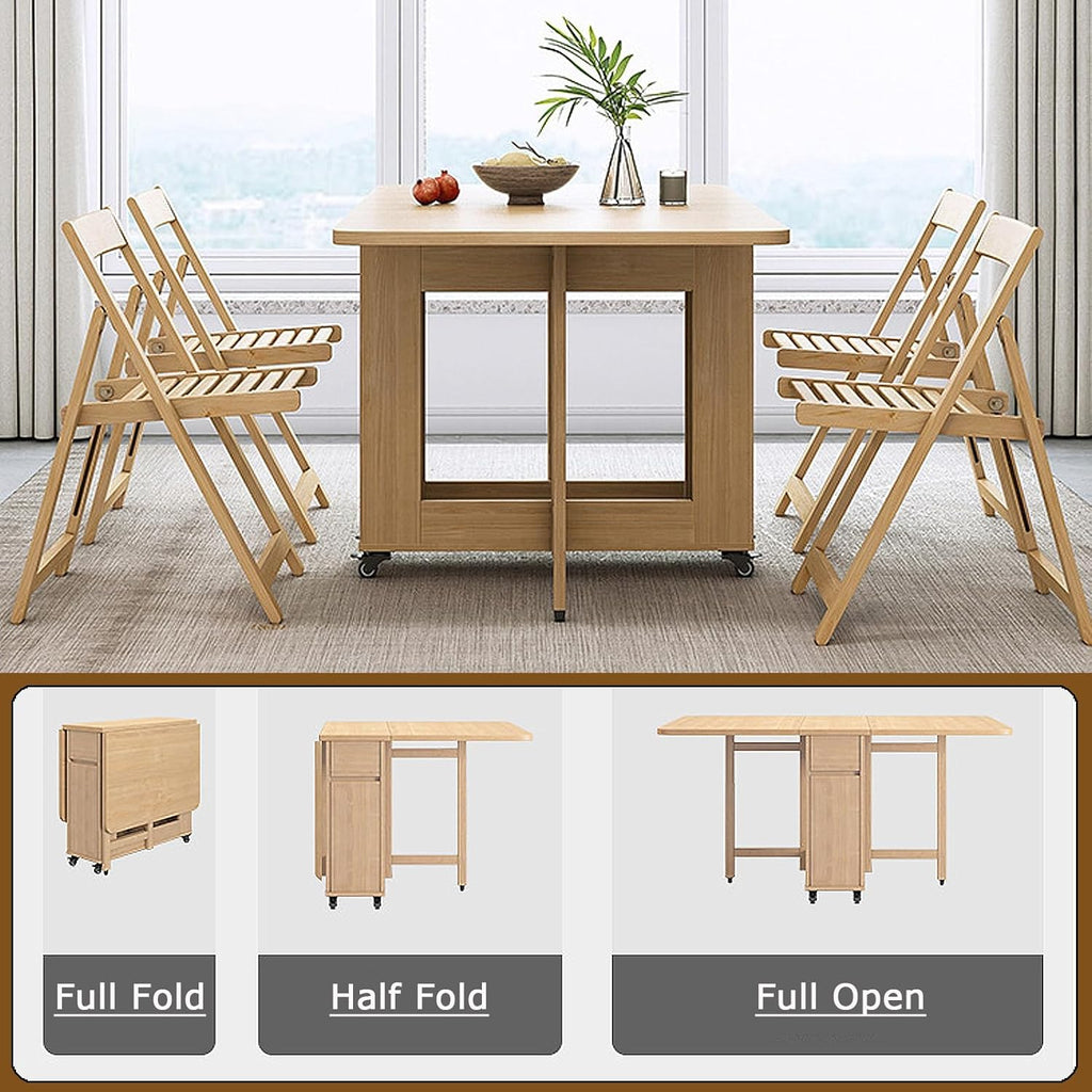 Folding Dining Table with 4 Chairs and Wheels a7