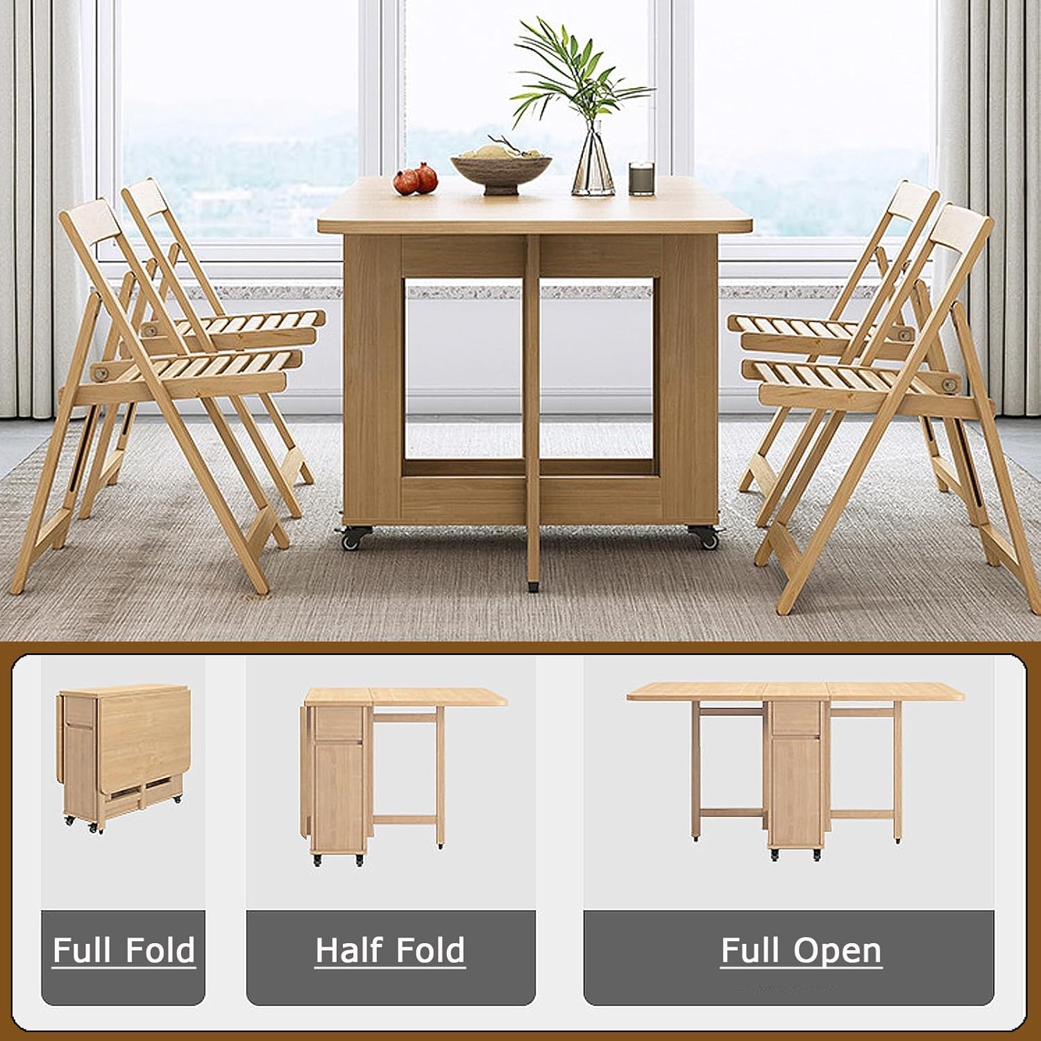 Folding Dining Table with 4 Chairs and Wheels a7