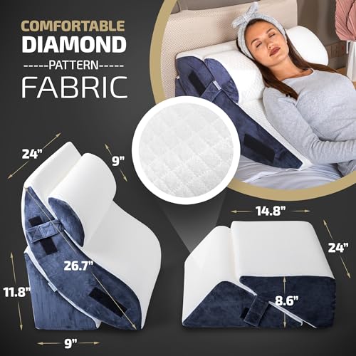 Adjustable Orthopedic Wedge Pillow Set with Leg Elevation Memory Foam Back Support Grey Cooling Fabric k7m