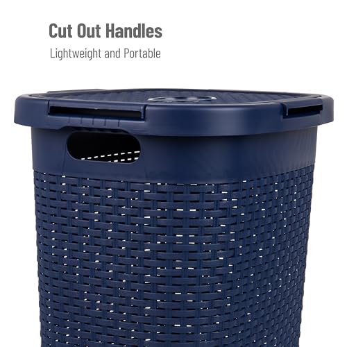 Slim Laundry Hamper with Lid, Wicker Style, Set of 2 Gray k7m