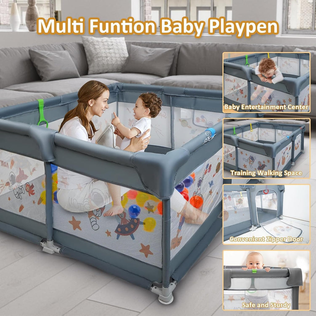 Baby Playpen 50x50 Large Play Yard with Gate Indoor Outdoor Gray a7