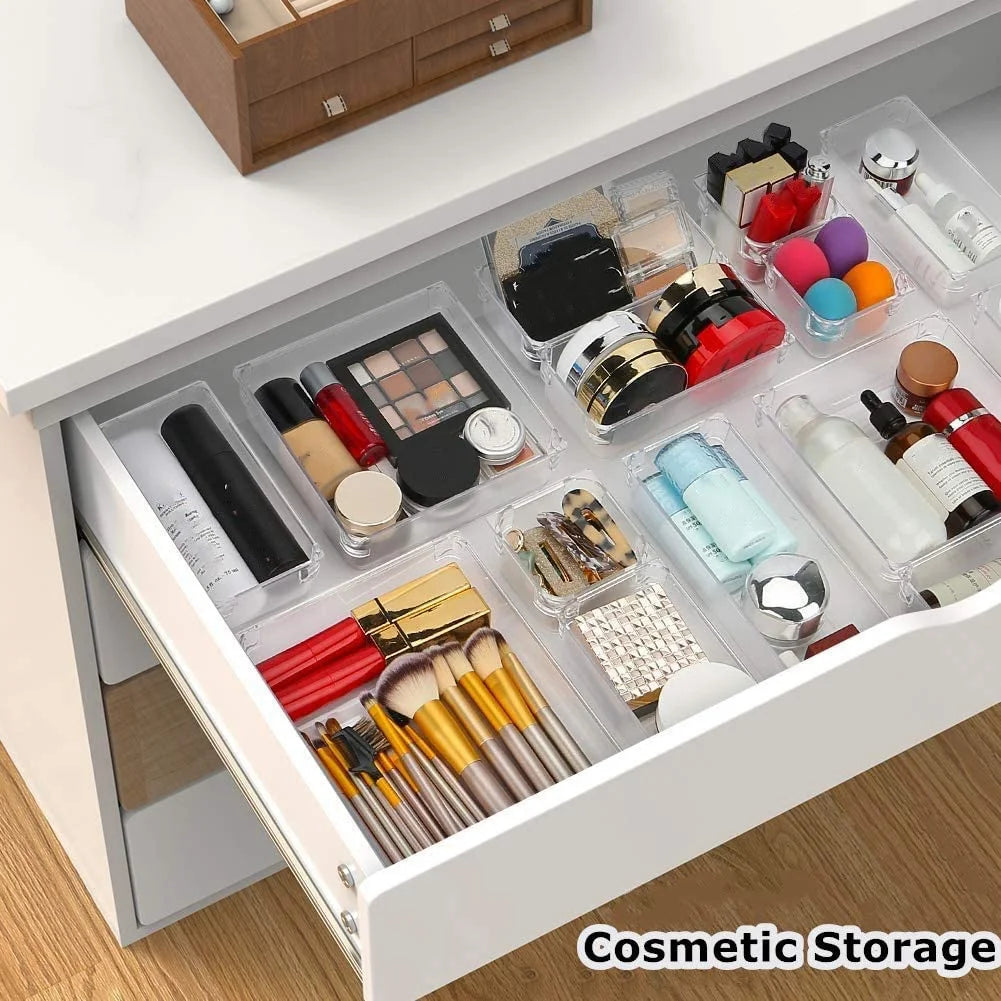 Clear Drawer Organizer Trays 4-Size Storage Boxes Set k7m