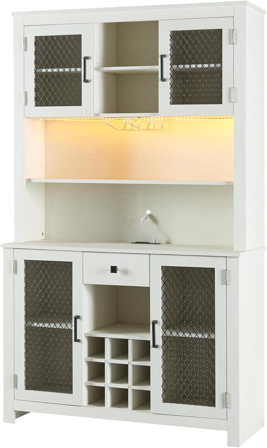 White Sideboard Buffet Cabinet with LED and Outlets a7