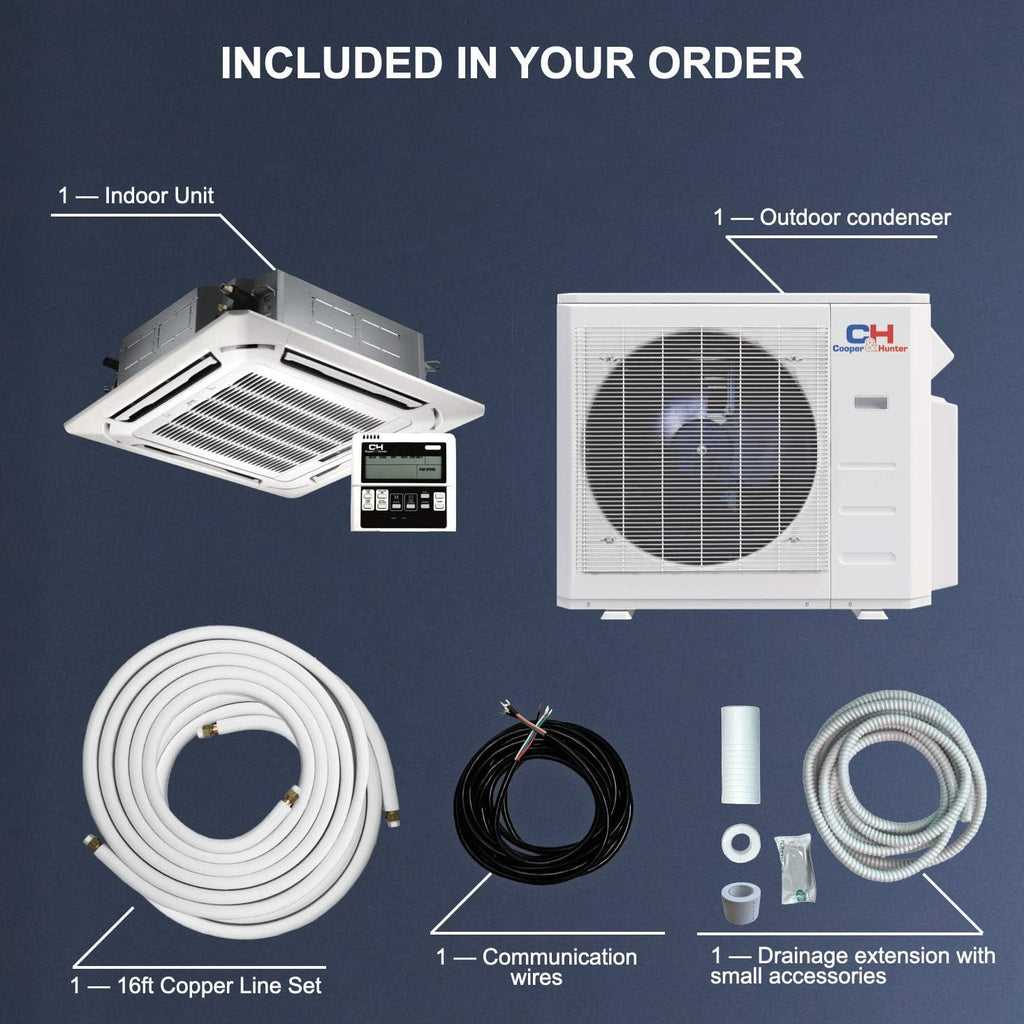 Ceiling Cassette Ductless Mini Split AC Heating System with Thermostat k7