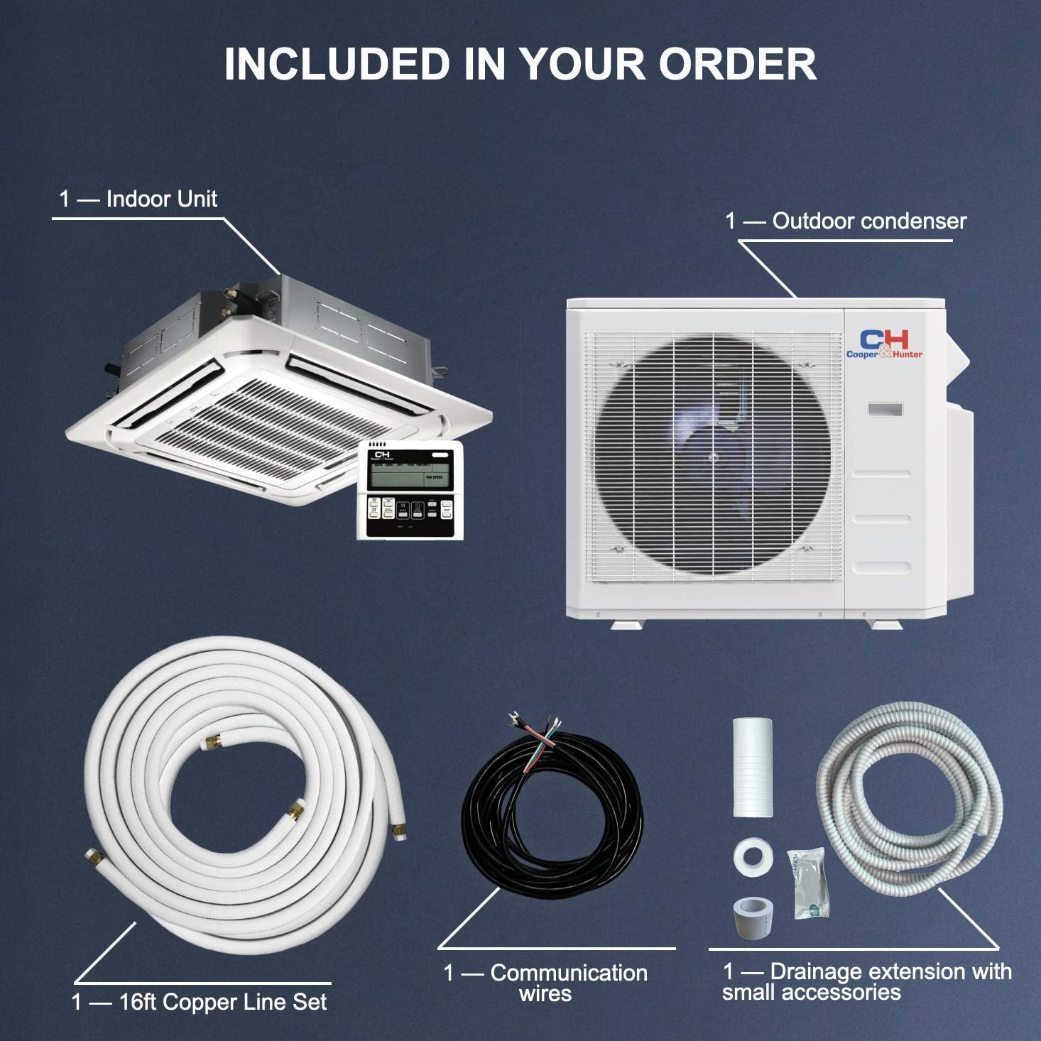 Ceiling Cassette Ductless Mini Split AC Heating System with Thermostat k7