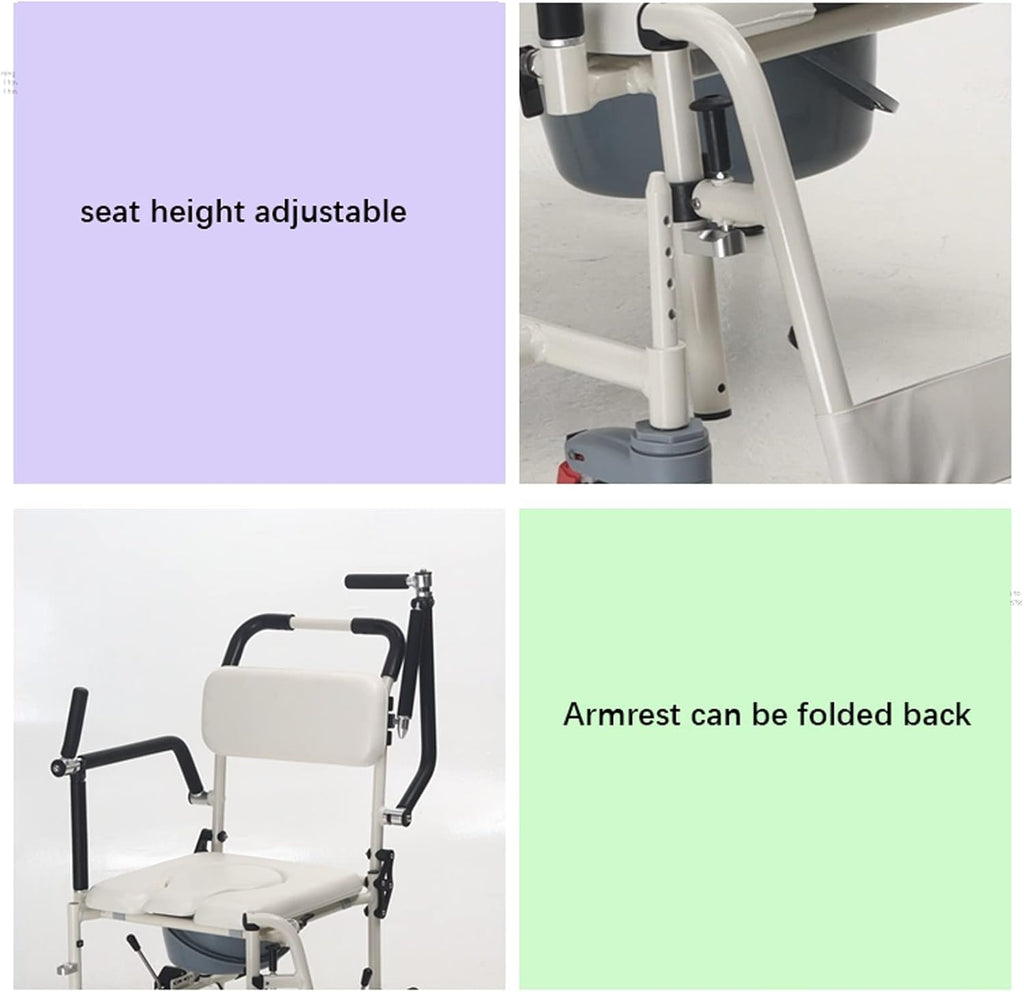 Bedside Toilet Rolling Shower Wheelchair for Elderly Transfer a7