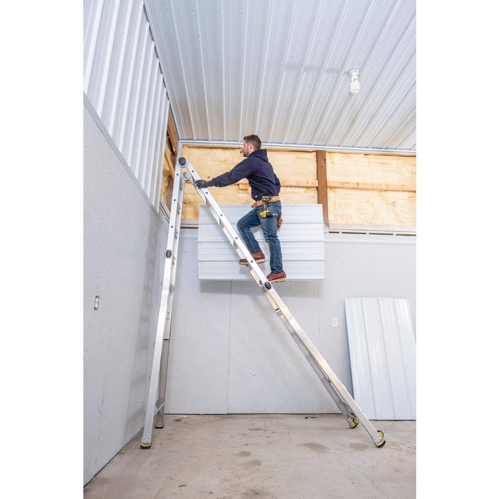 Aluminum Multi-Position Ladder with Wheels 26 ft, 375 lb Load Capacity k7