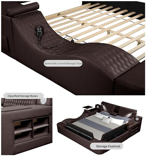 Queen Size Smart Bed Frame with Massage Recliner and Storage a7k