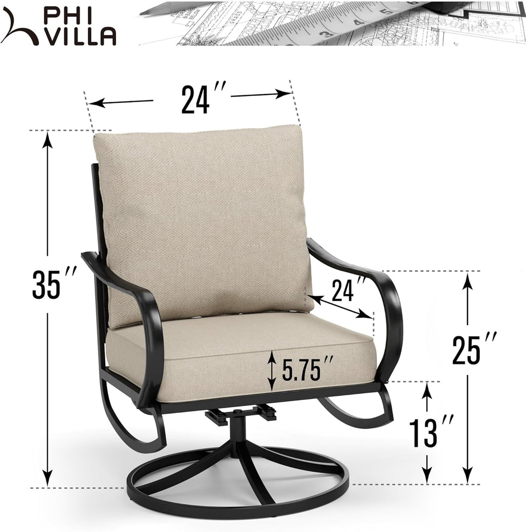 Patio Conversation Chair Set for 2 with Padded Swivel Sofa, Metal Frame k7