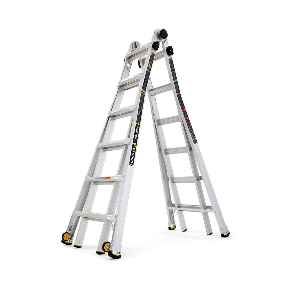 Gorilla Ladders 26 ft. Reach MPXW Aluminum Multi-Position Ladder with Wheels, 375 lb. Load Capacity Type IAA Duty Rating