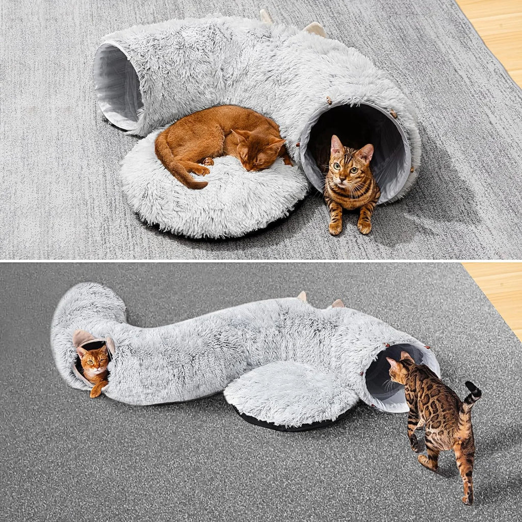 Cat Tunnel with Cat Bed for Indoor Plush Peekaboo Cave Grey k7