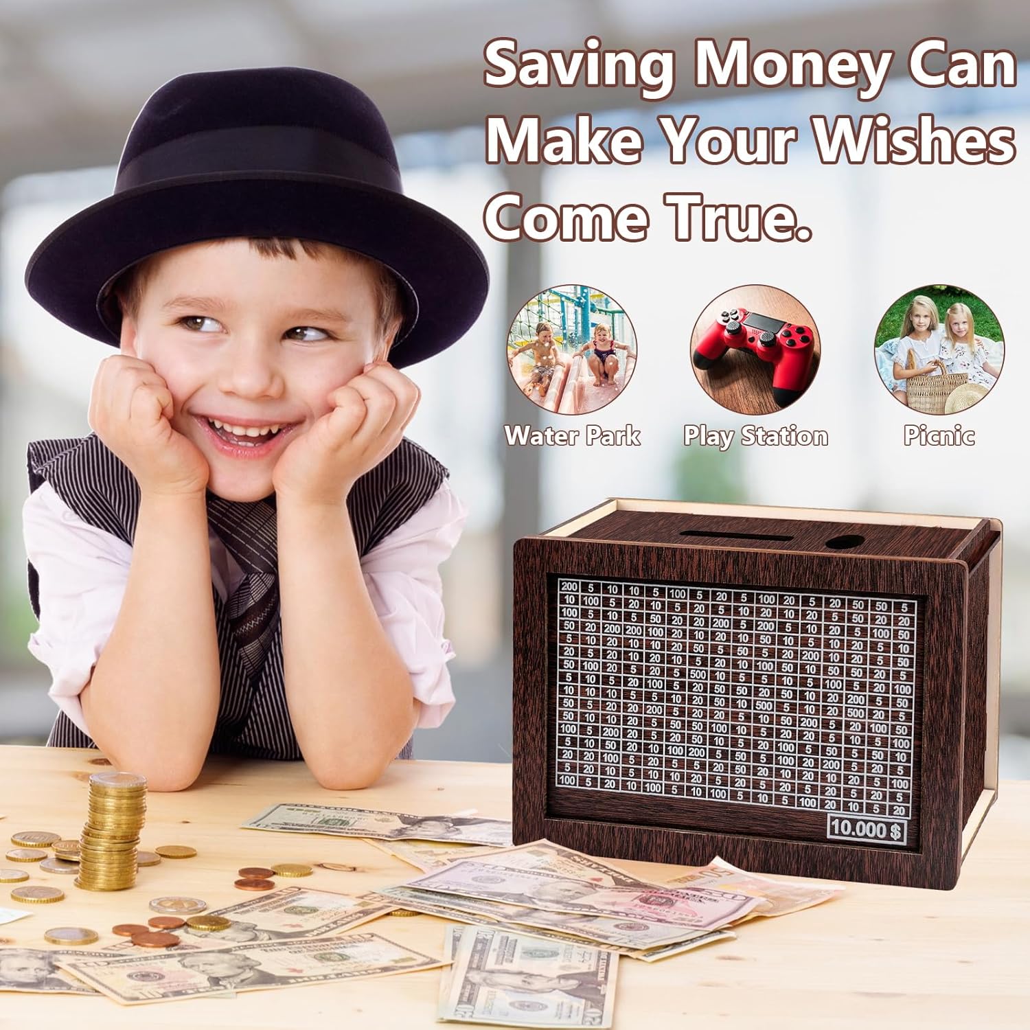 Wooden Money Saving Box with Counter for Adults and Kids a7
