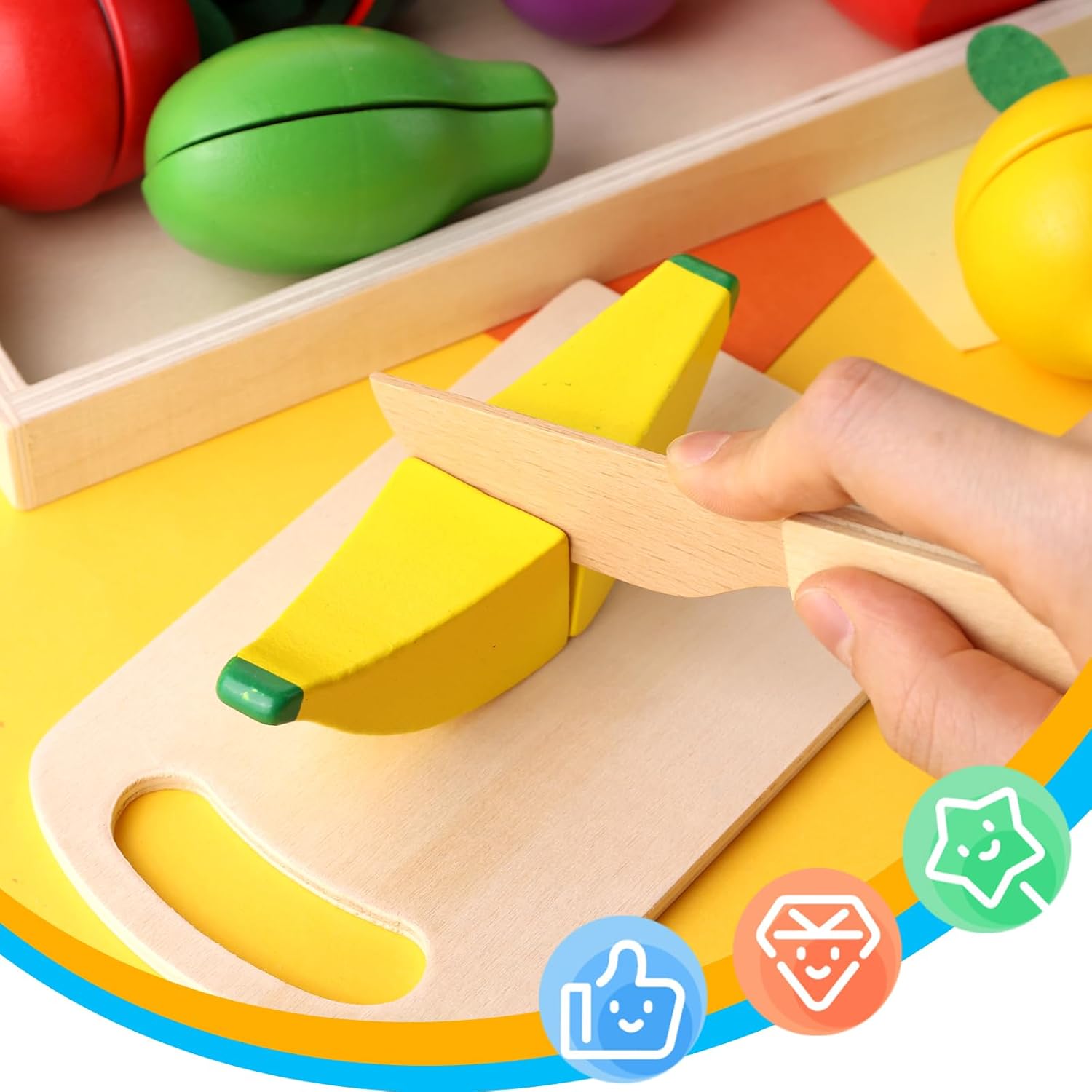 Wooden Play Food Set for Kids Kitchen with Tray a7