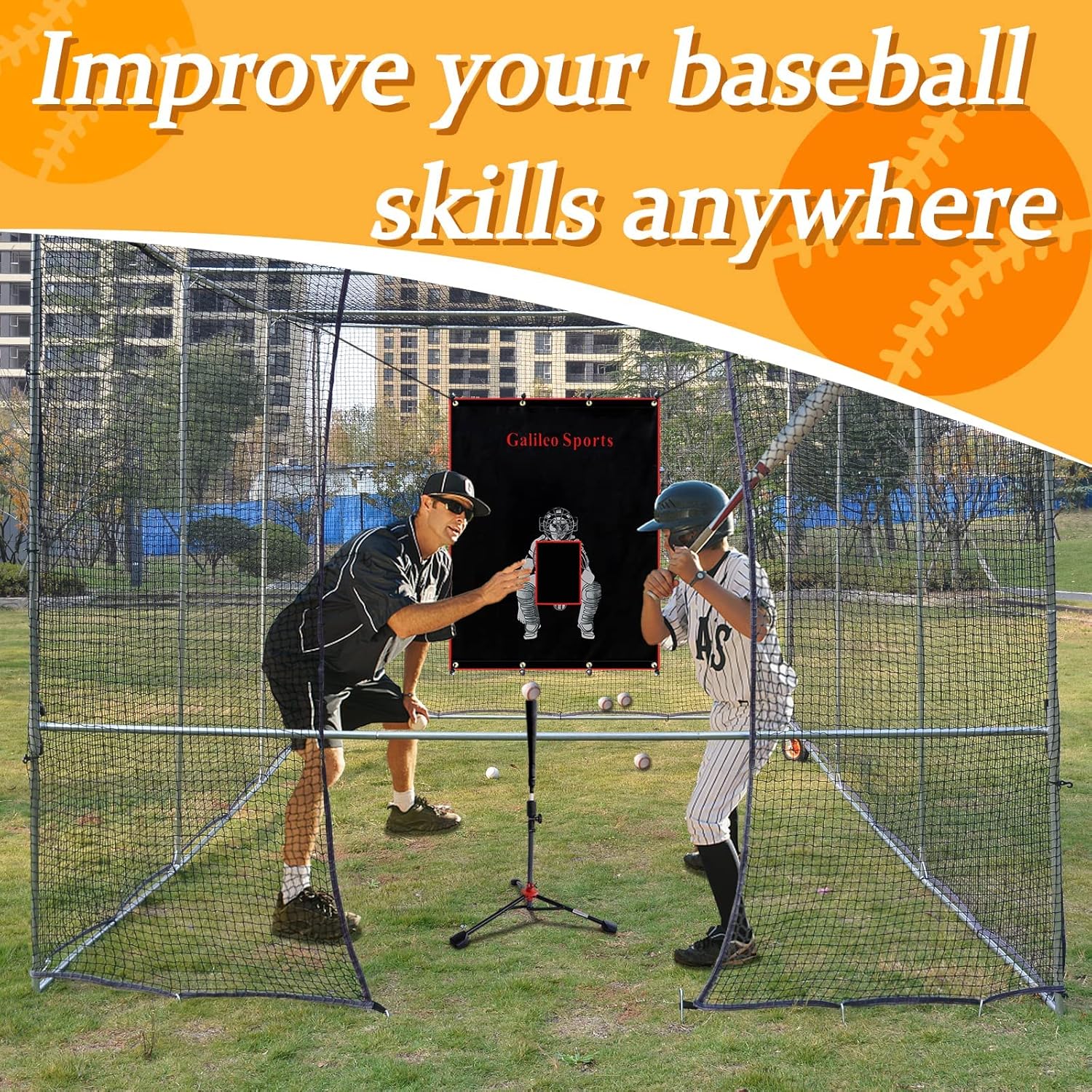 Batting cage with wheels for backyard 16x10x8ft a7