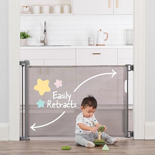 Retractable Baby Gate Extra Wide 50 Inch Walk Through White a7