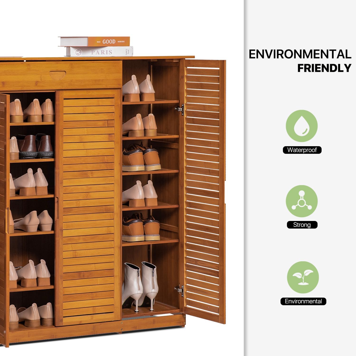 Bamboo 7-Tier Shoe Cabinet with Drawer and Boot Holder a7