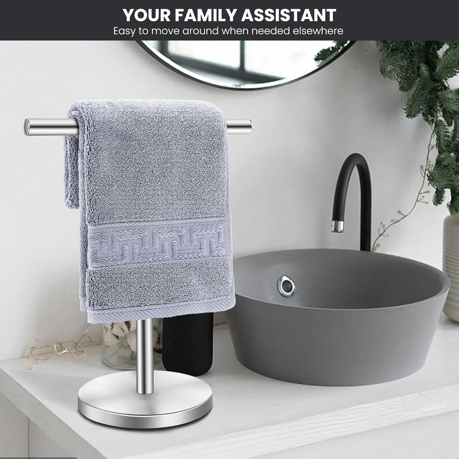 T-Shape Bath Towel Holder Stand Stainless Steel Matte Black k7
