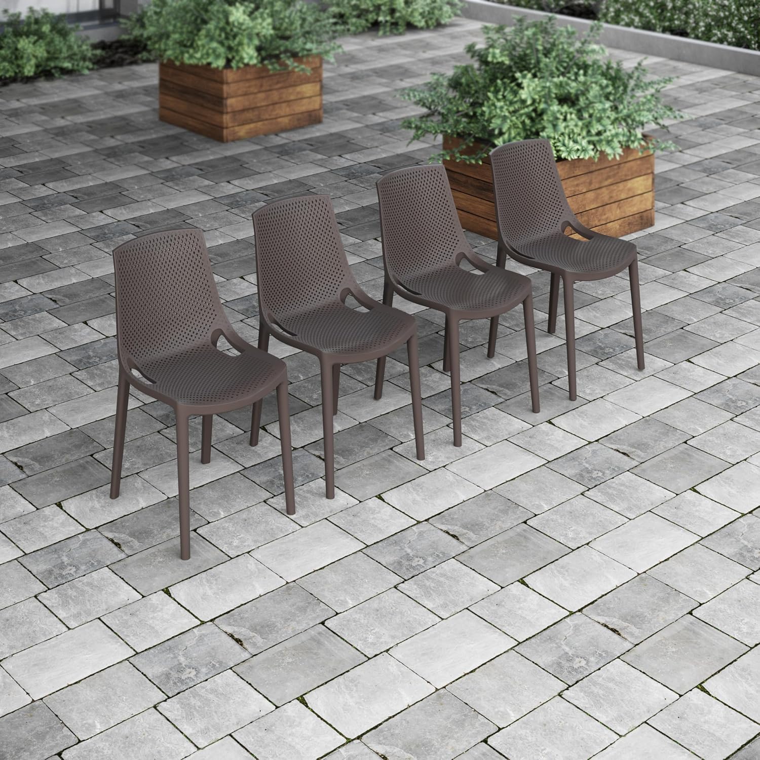 Patio Dining Set with Teak Table and Resin Chairs a7