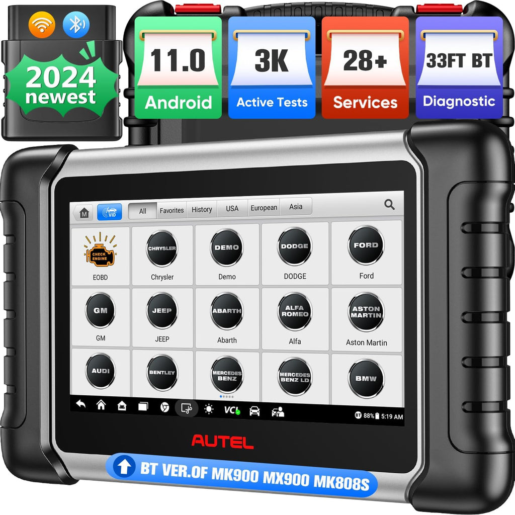 Autel MaxiCOM MK808BT PRO: 2024 Bidirectional Tool Up of MK900/ MX900/ MK808S/ MK808BT/ MaxiCheck MX808S/ MK808Z, 3K+ Active Tests as MK900BT, OE Full Sys, 28+ Services, OS 11, FCA SGW, Support BT506