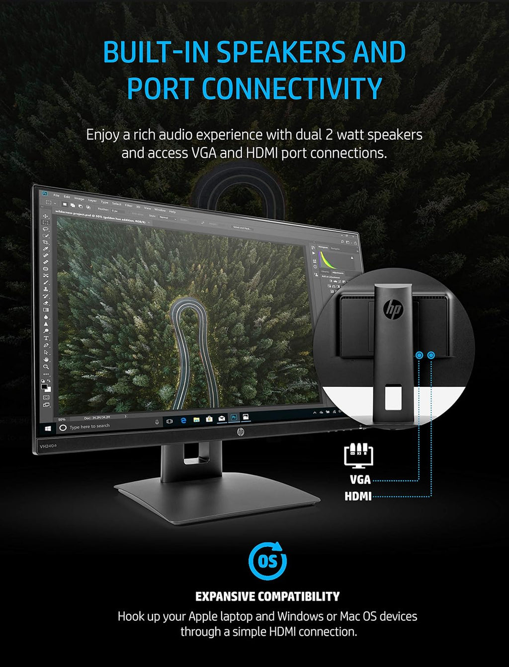 23.8" Full HD IPS LED Monitor with Built-In Speakers and VESA Mounting, HDMI & VGA Ports k7