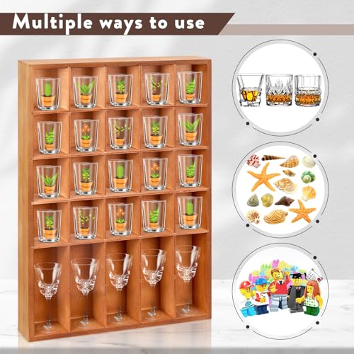 Shot Glass Display Case Wall Wood Holds 30 Glasses Shelf 17x12x3 Black 2PCS k7