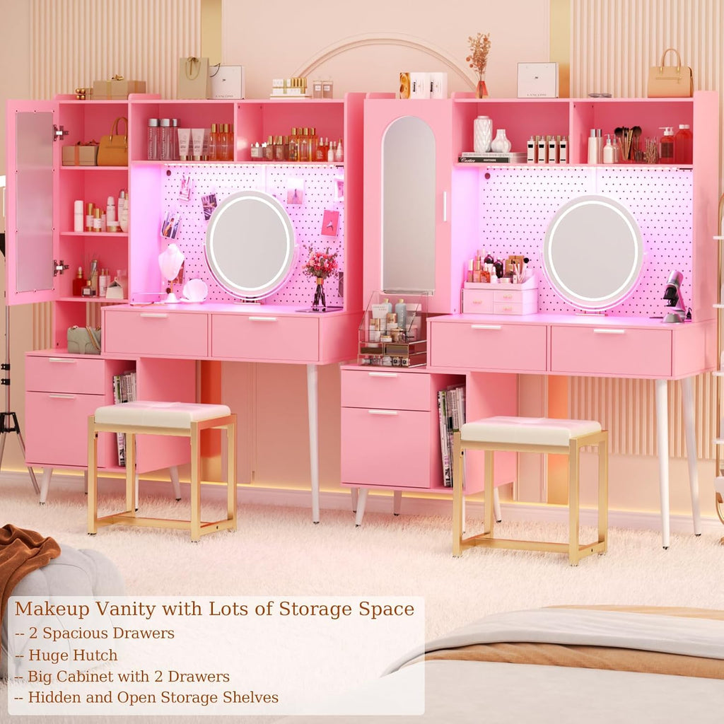 Vanity Desk with Mirror and LED Light, 48 Inch Makeup Vanity with Storage a7