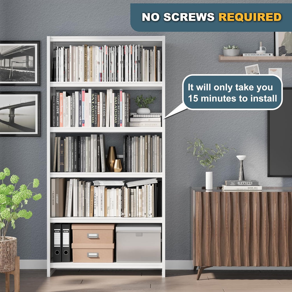 White Bookcase 5 Tier Storage Shelving Unit a7