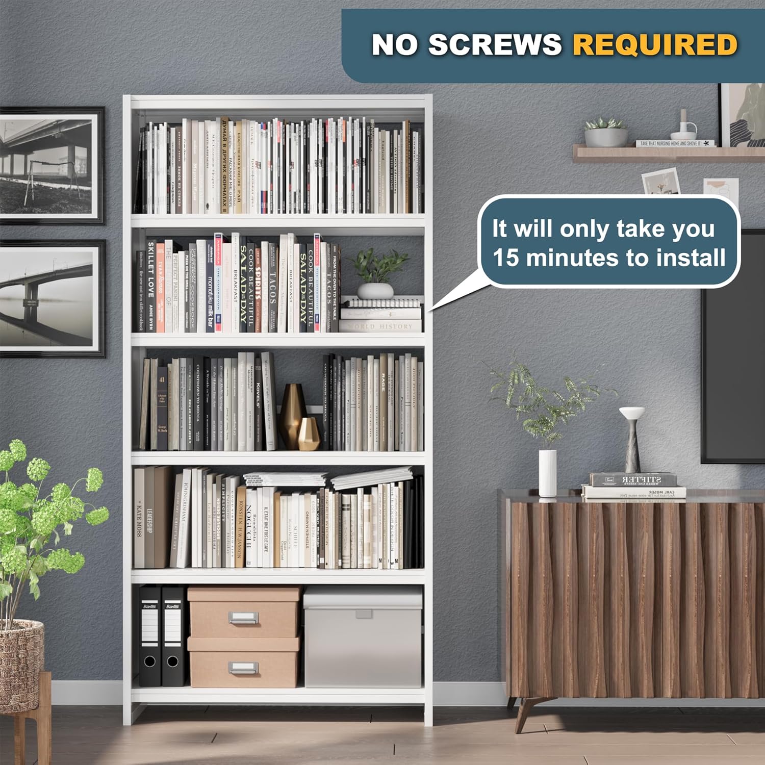 White Bookcase 5 Tier Storage Shelving Unit a7