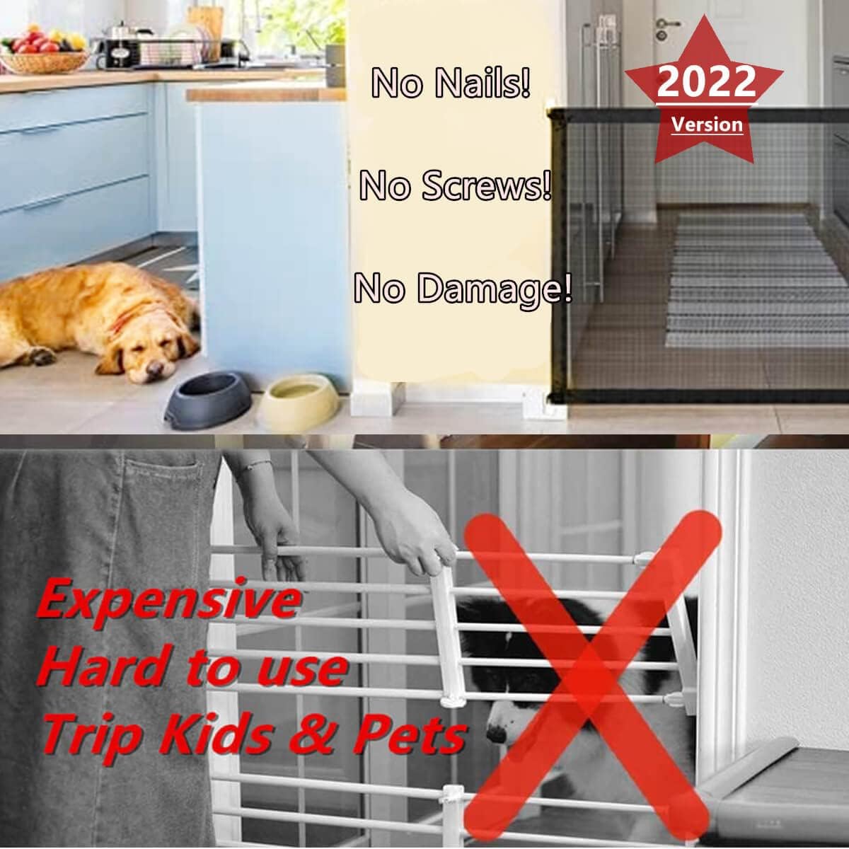 Pet Gate for House 43.3 W x 28.3 H Retractable Mesh Baby Gate for Stairs No Drilling, Black k7