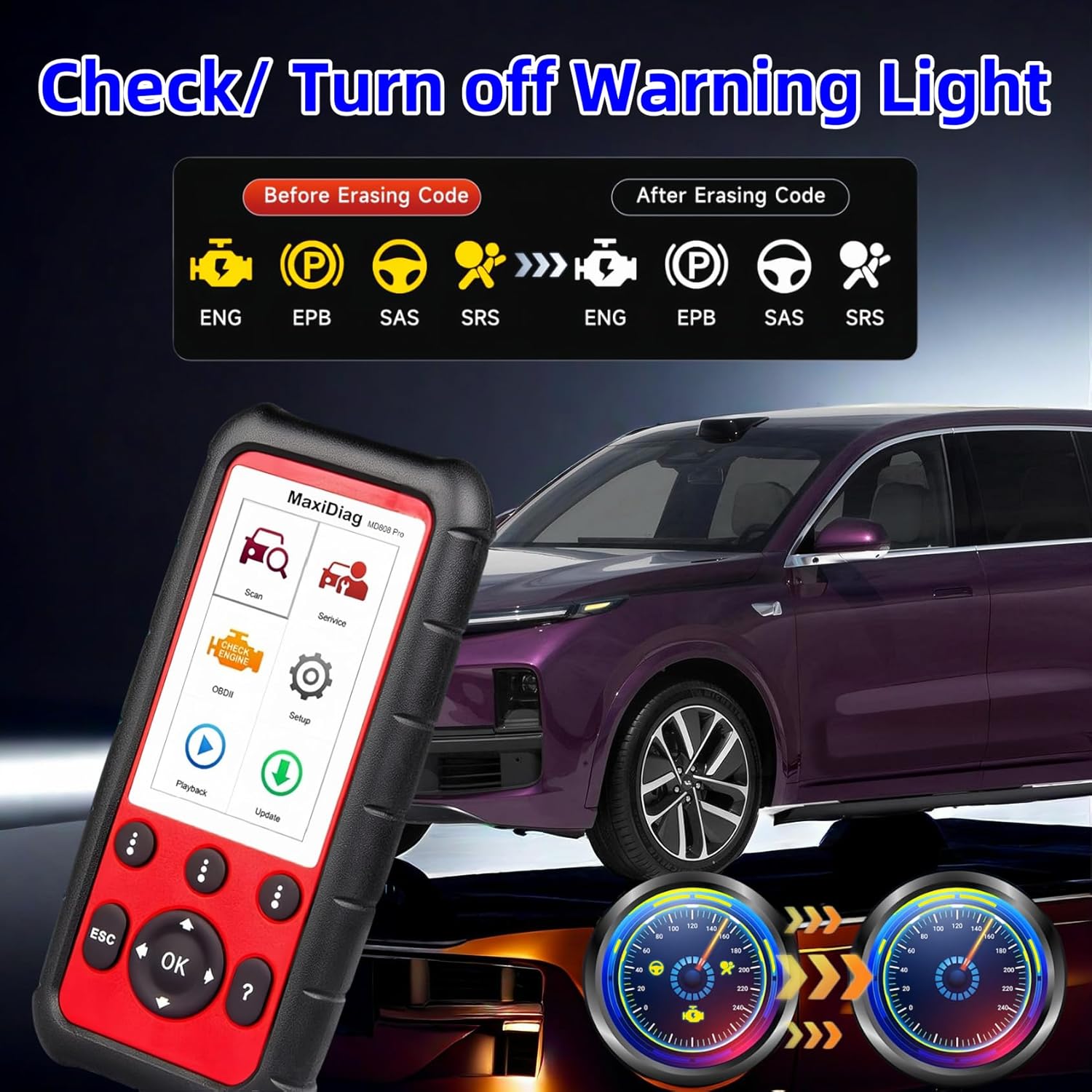 OBD2 Scanner All System Diagnostic Tool MD808 Pro 7 Reset Service k9