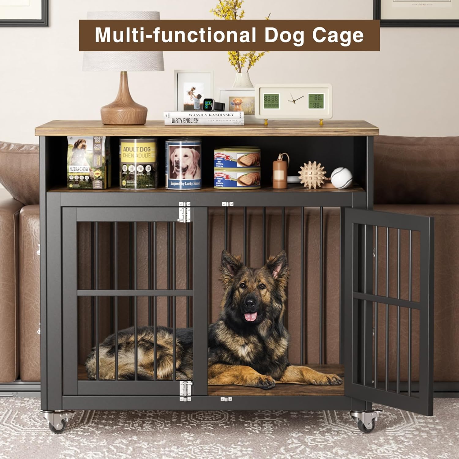 Dog Crate Furniture 39 Inch Indoor Kennel with Wheels Wooden Dog Cage a7