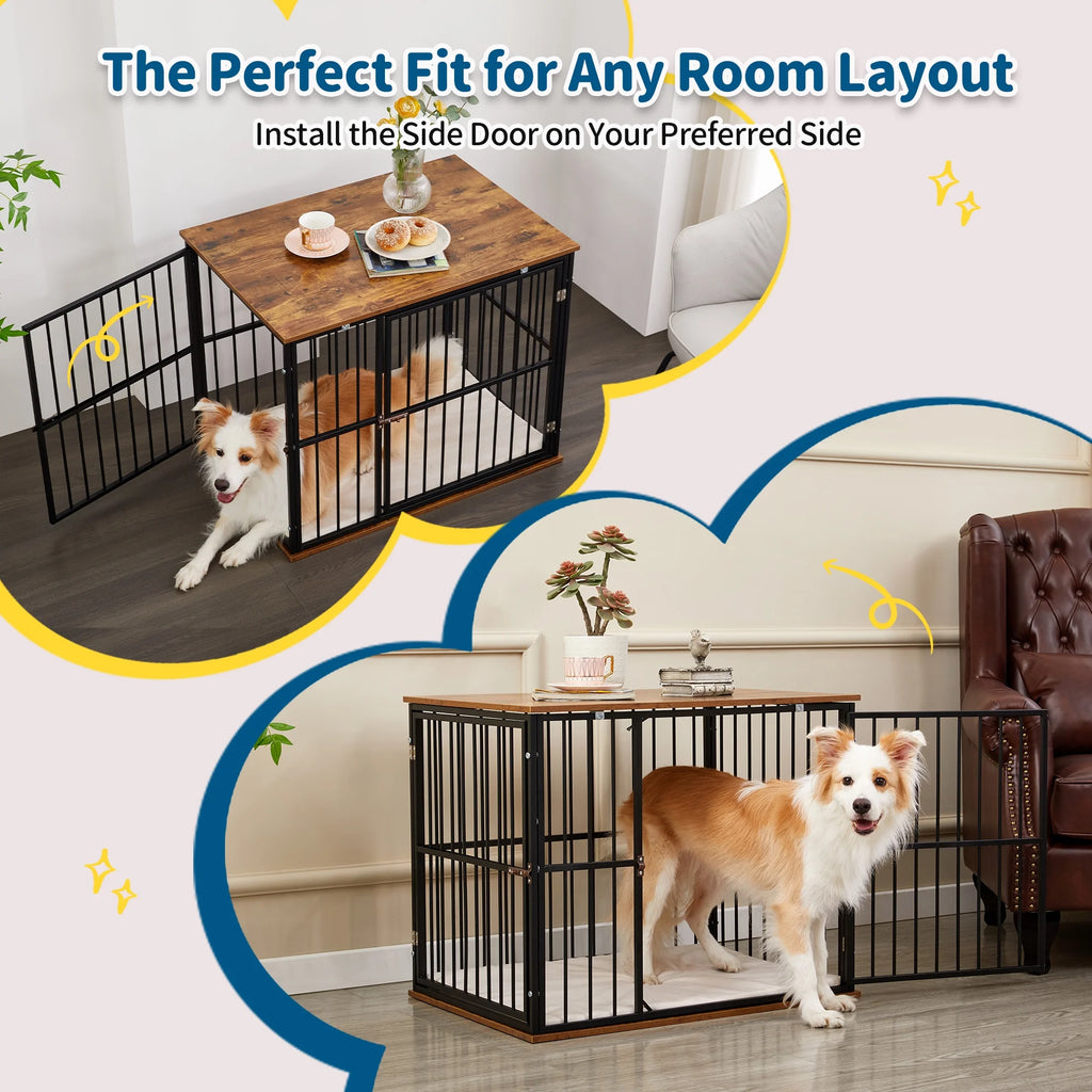 Wooden Dog Crate Furniture with Washable Cushion q7k