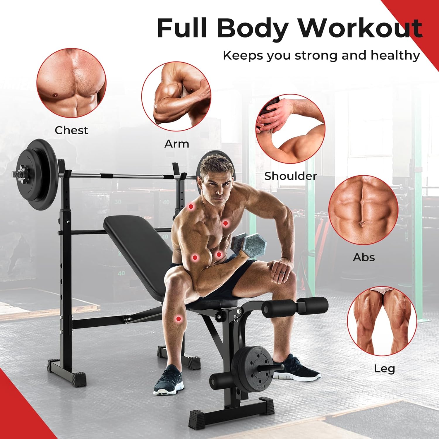 Adjustable Weight Bench Foldable with Squat Racks for Home Gym k7p