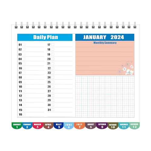 Desk Calendar 12 Months with To-Do List, Pink Floral a7