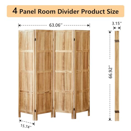 4 Panel Room Divider 5.6 FT Folding Privacy Screen Wooden Freestanding a7
