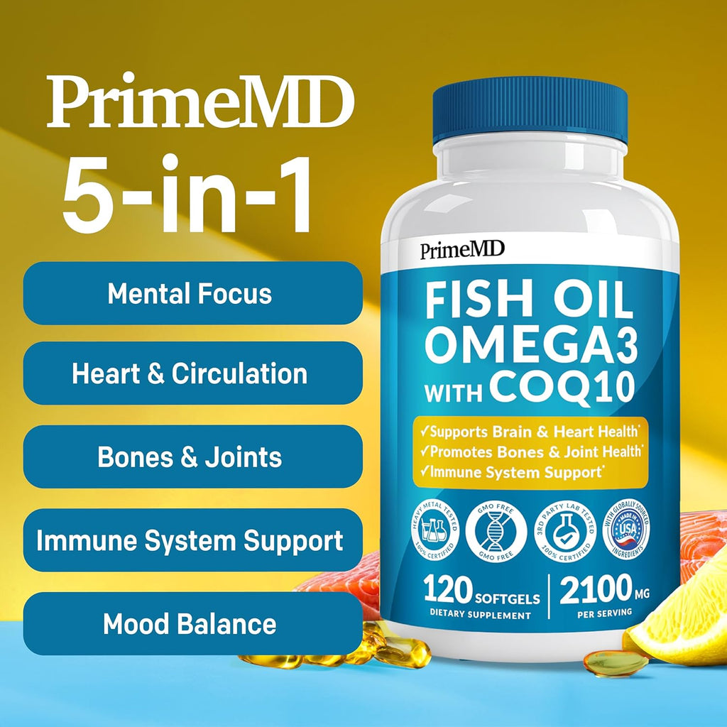 Fish Oil Omega 3 with Vitamins D3 K2 CoQ10 Lemon 2100mg 120ct a7