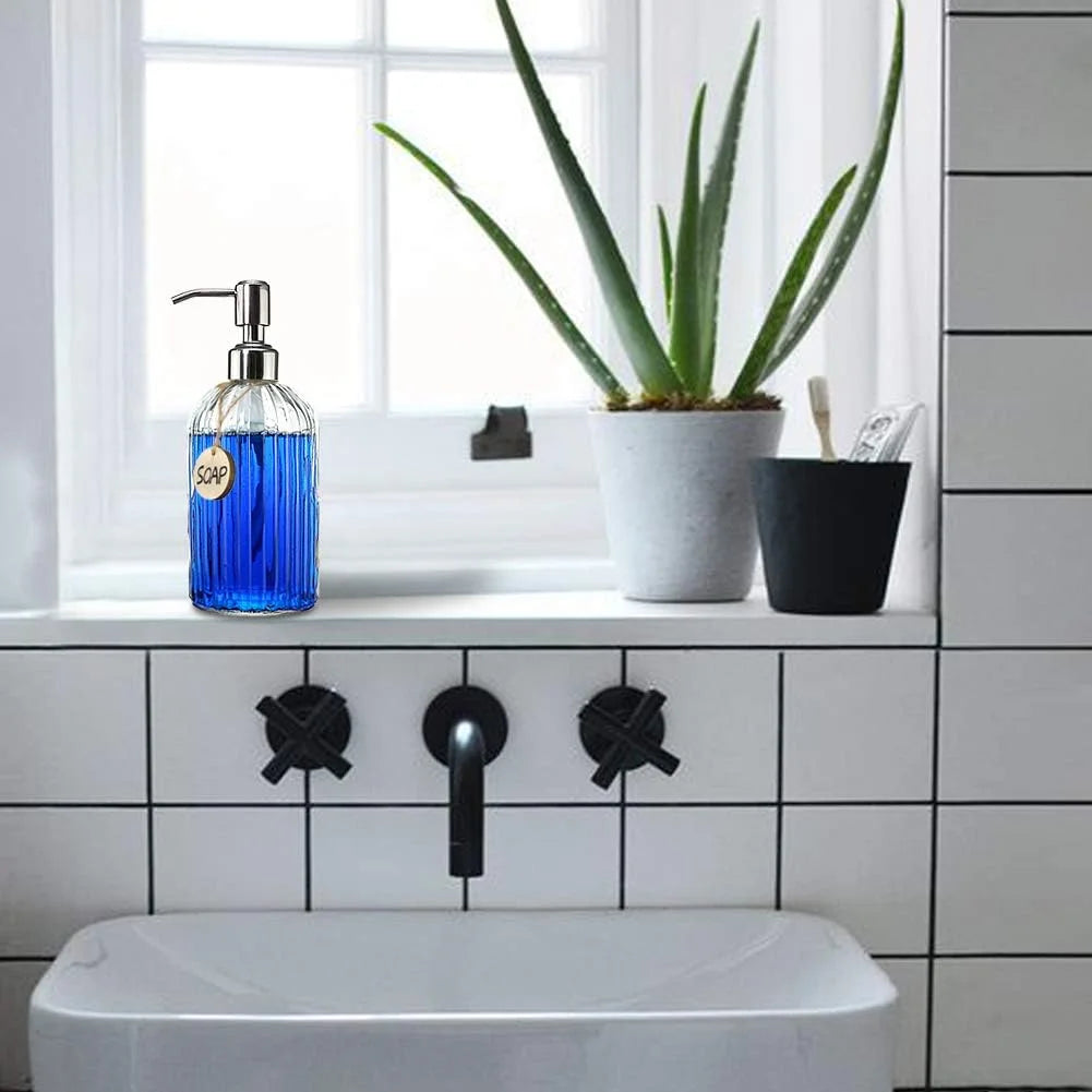 Clear Glass Soap Dispenser with Stainless Steel Pump a7k