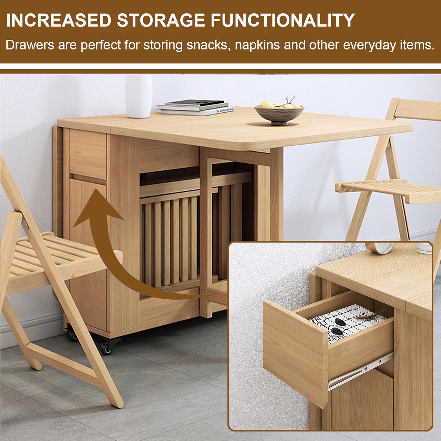 Folding Dining Table with 4 Chairs and Wheels a7