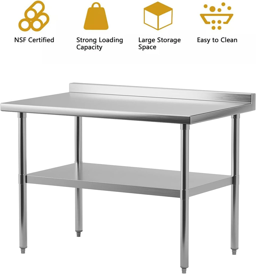 Stainless Steel Prep Table with Undershelf and Backsplash 7k