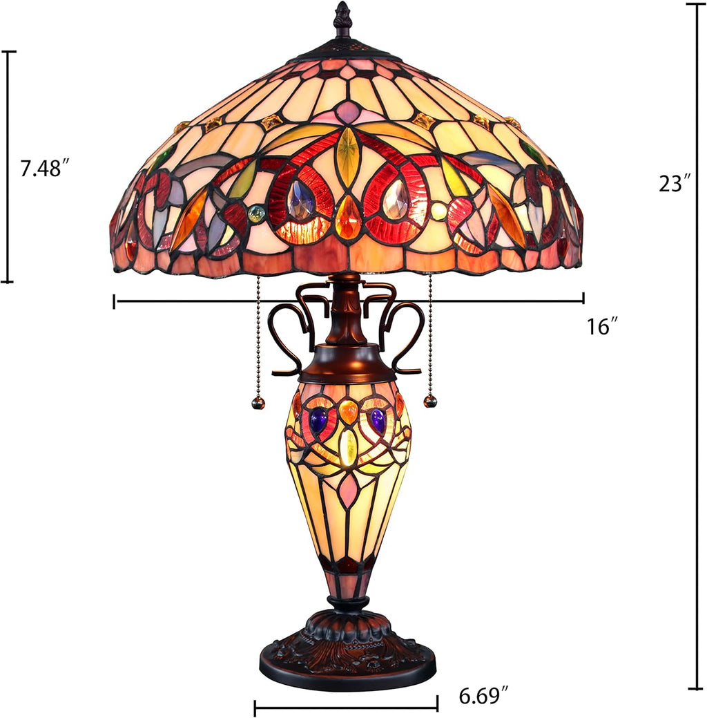 Tiffany-style Dark Bronze 3 Light Table Lamp 16" Shade k7m