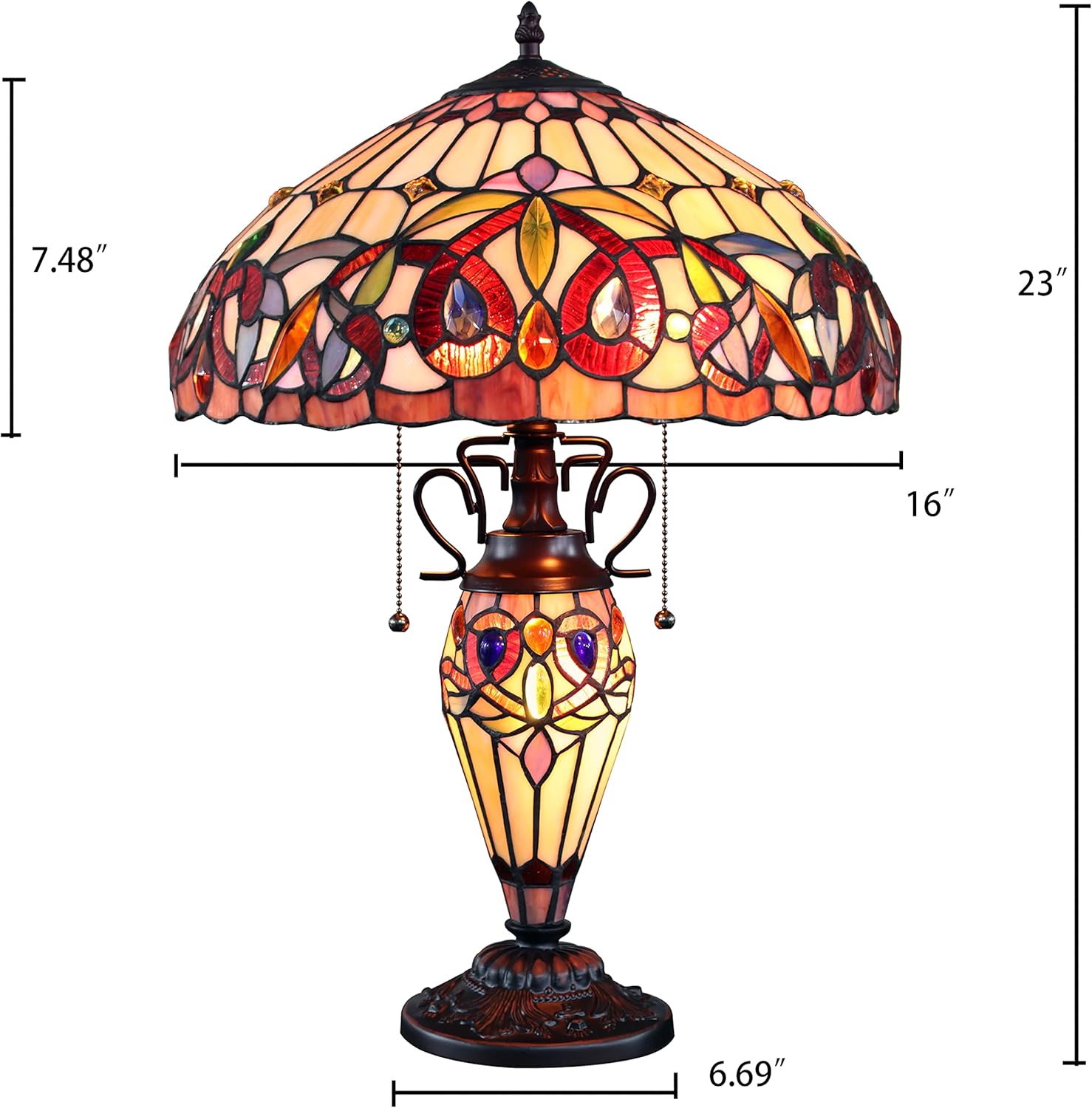 Tiffany-style Dark Bronze 3 Light Table Lamp 16" Shade k7m