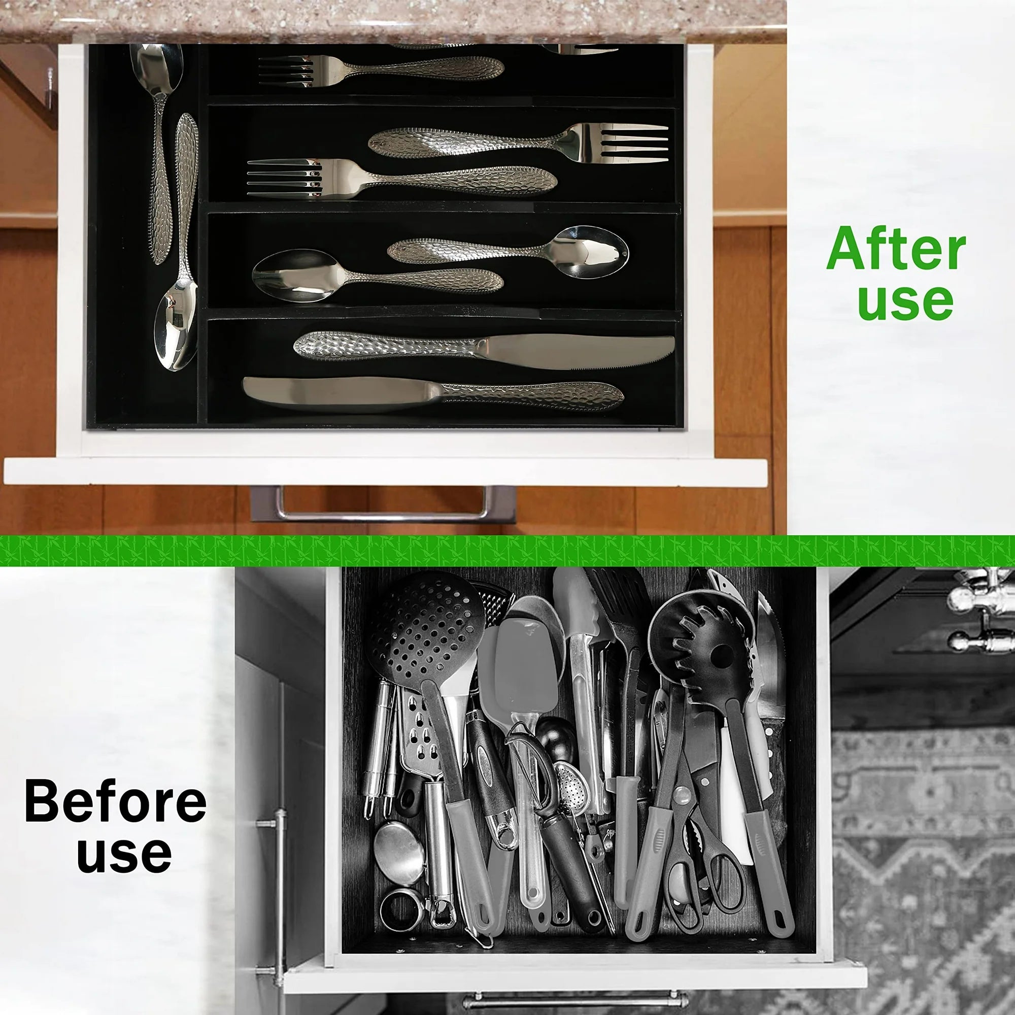 Bamboo Utensil Tray 5-Section Cutlery Holder k7p