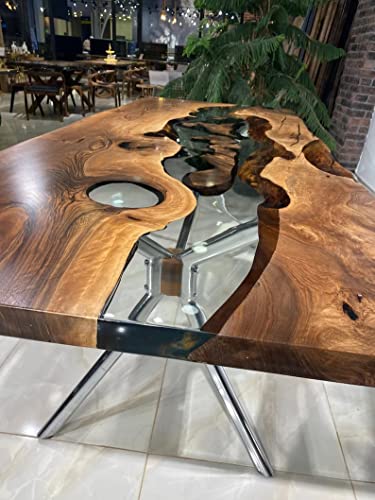 Personalized LARGE Fully Customised EPOXY TABLE, Resin River Dining Table Top for 2, 4, 6, 8, Wood Epoxy Coffee Table Top, Living Room Table Top (28.5" Inches Tall, 60 x 30Inches)