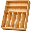 13 Inch Bamboo Kitchen Organizer, 7-Slot Utensil Tray for Drawers, Extra Deep Divider for Forks Spoons Knives and Cooking Tools, Natural Wood Design, Orange