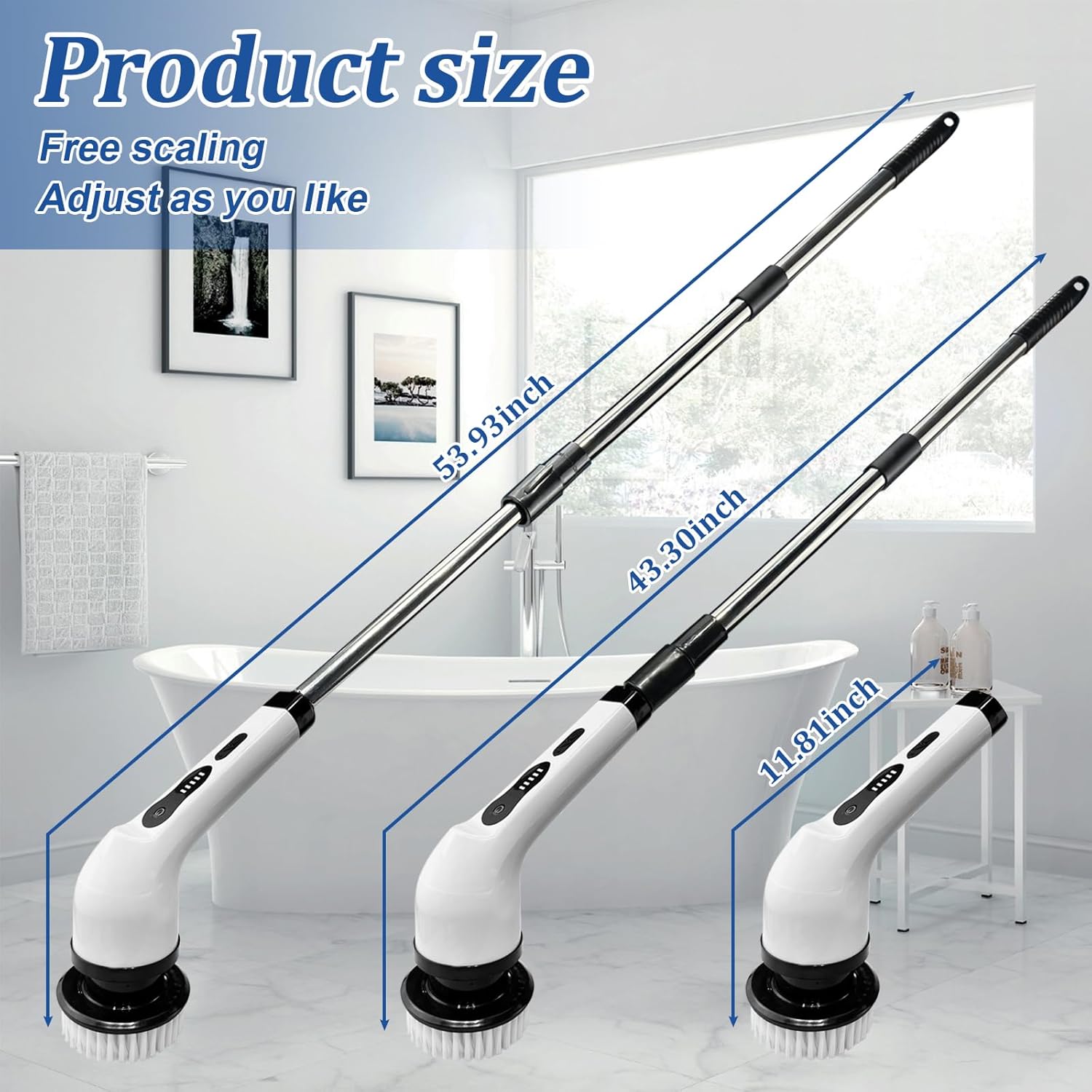 Electric Spin Scrubber Cordless Cleaning Brush with Adjustable Arm 8 Heads a7