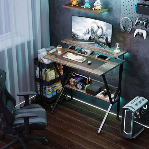 Small Computer Desk with Adjustable Monitor Stand for Home Office Grey k7p