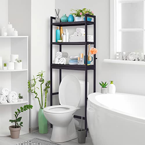 Bamboo 3-Tier Over Toilet Storage Shelf with Paper Holder and Hooks k7m